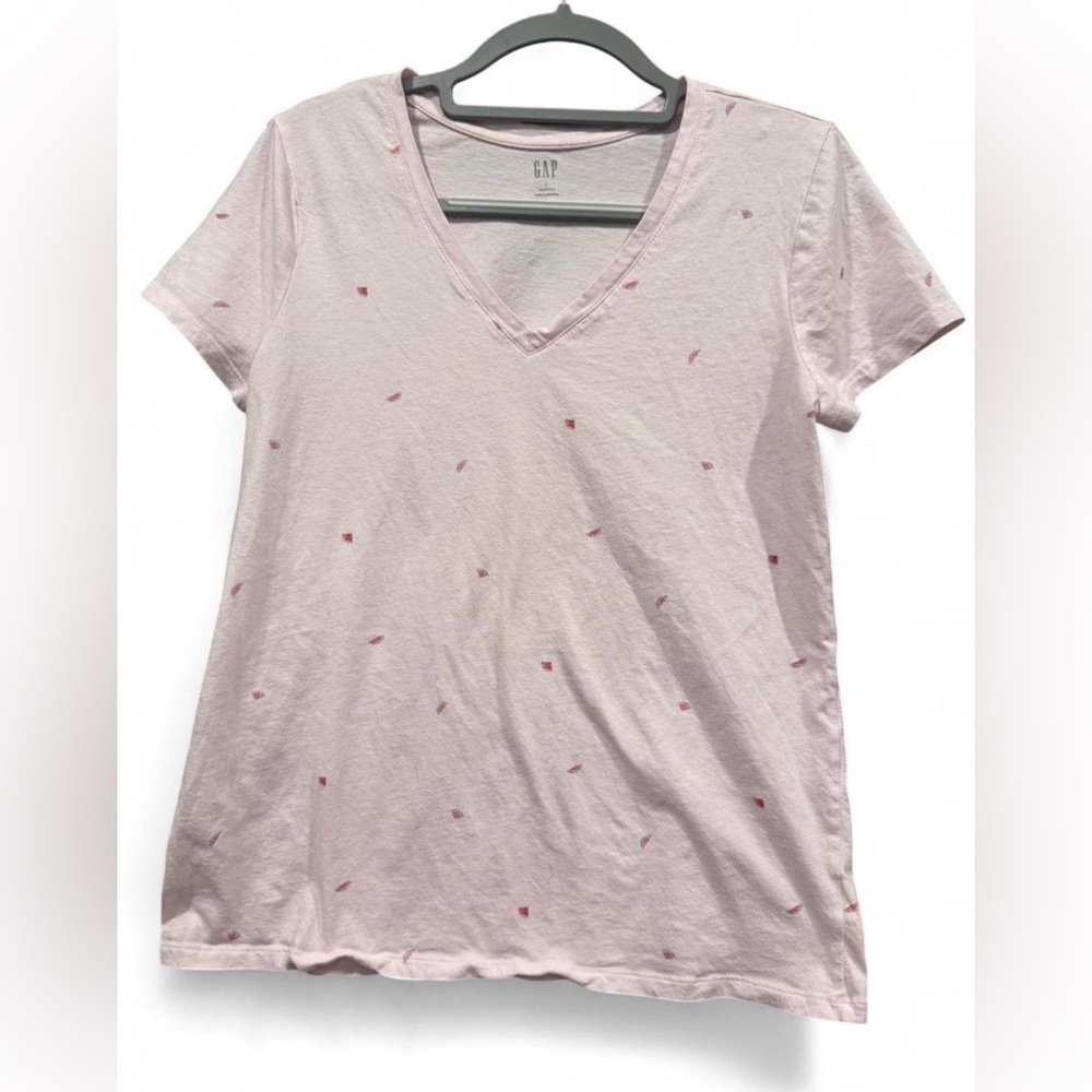 3/$18 GAP Pink V Neck T Shirt Large Watermelon Print Short Sleeve Tee